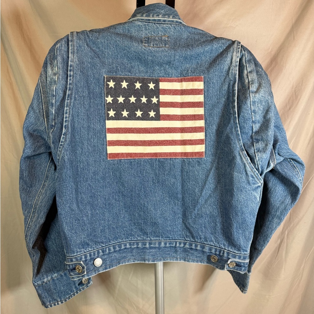 Vintage‎ Polo Ralph Lauren American Flag Denim Jacket RARE 🇺🇸